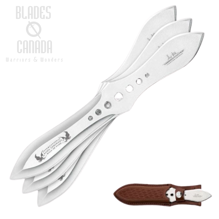 Gil Hibben Small Competition Triple Throwing Knife Set, Leather Sheath, GH2034